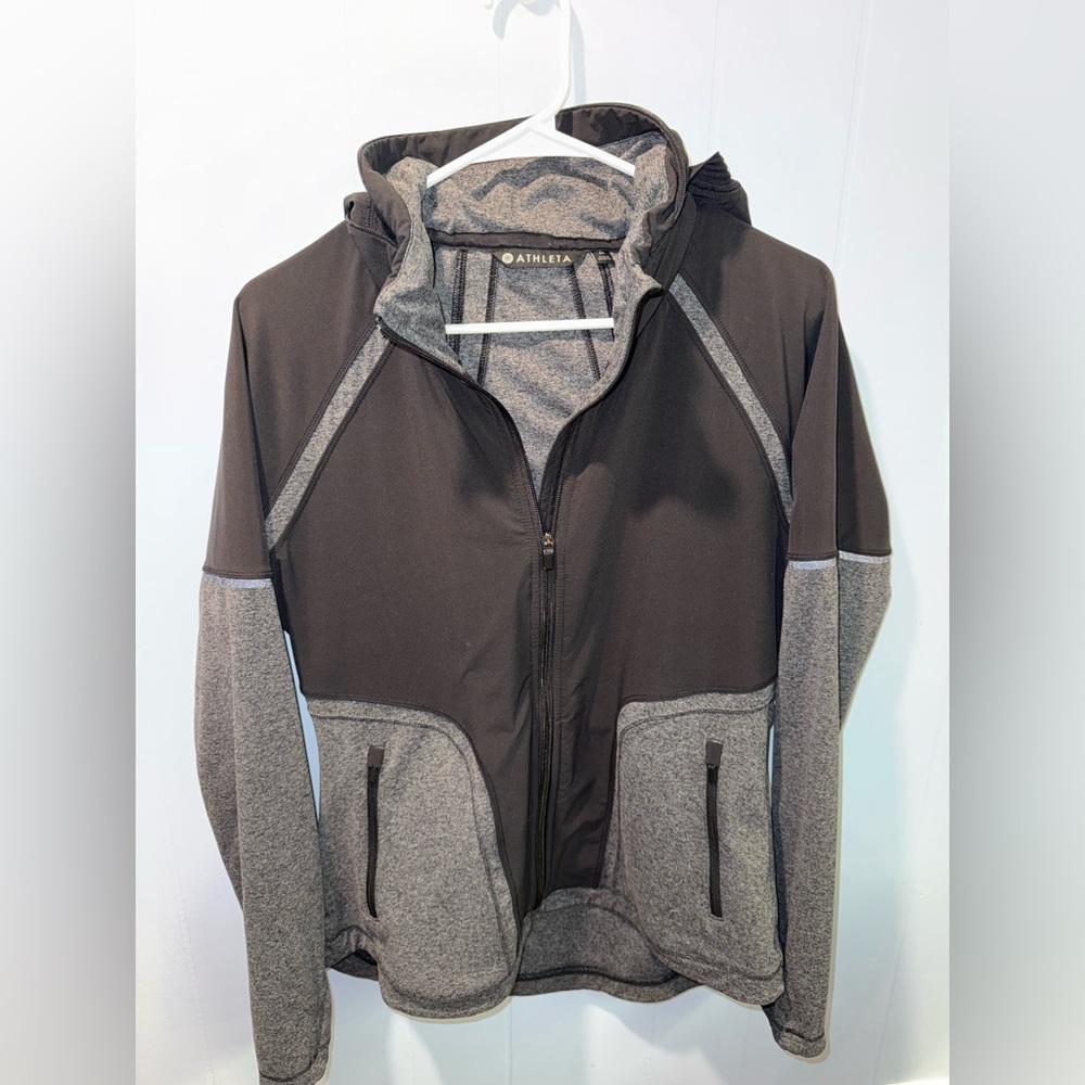 Athleta Gray Hooded Performance Zip Jacket Medium |